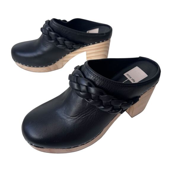 Dolce Vita Hila Braided Block Heel Mule Clogs Black Leather 9.5 - Picture 3 of 8